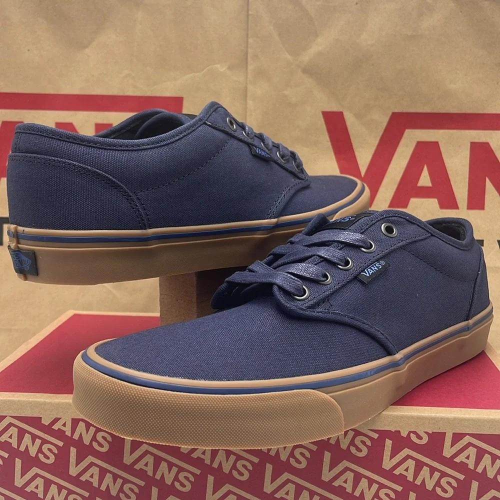 Vans WMNS Blue Brown Sneakers Classic Style Style Atwood (12 Oz Canvas)Navy/Gum